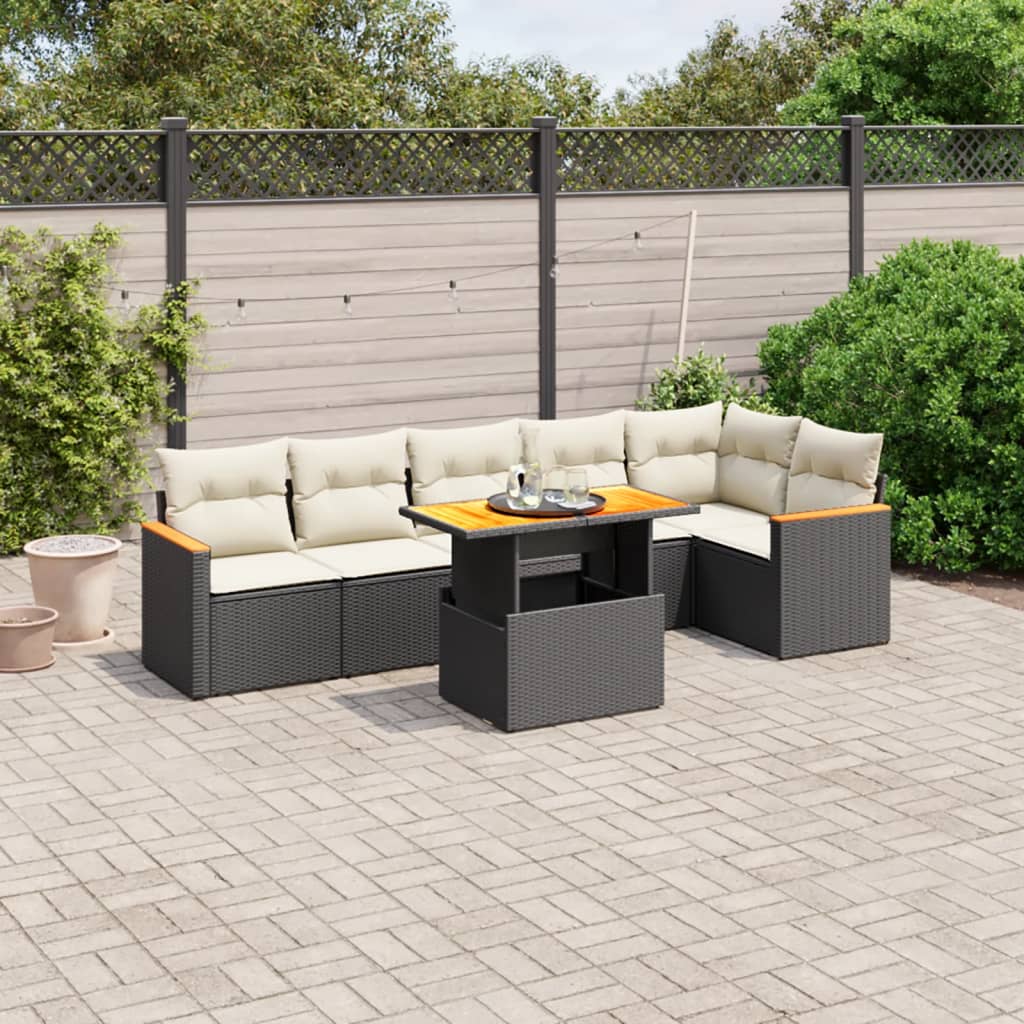 Set Divani da Giardino con Cuscini 7pz Nero Polyrattancod mxl 92777