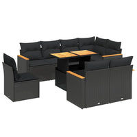 Set Divani da Giardino 9 pz con Cuscini Nero in Polyrattancod mxl 92757