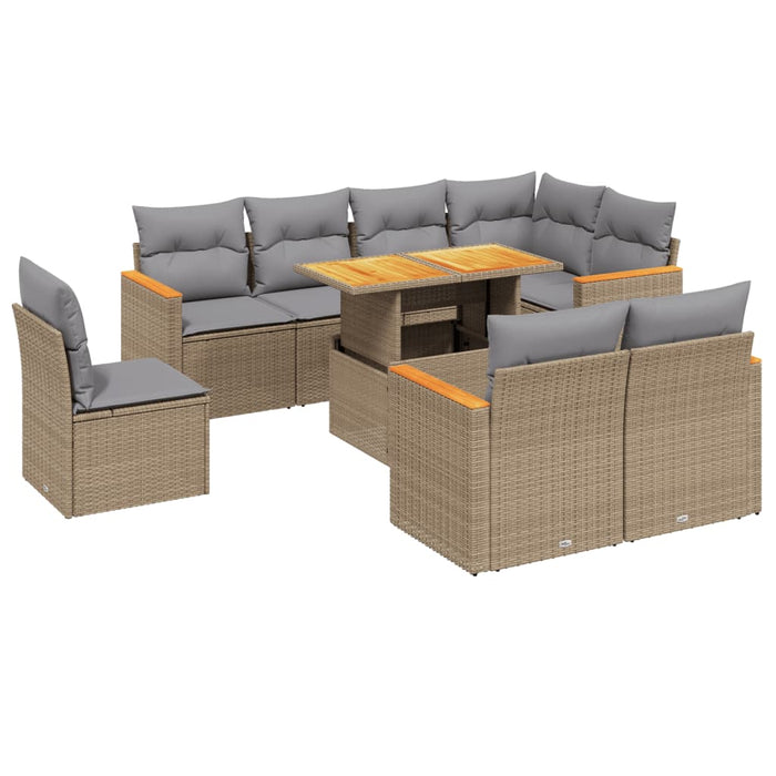 Set Divano da Giardino 9 pz con Cuscini Beige in Polyrattan 3273173