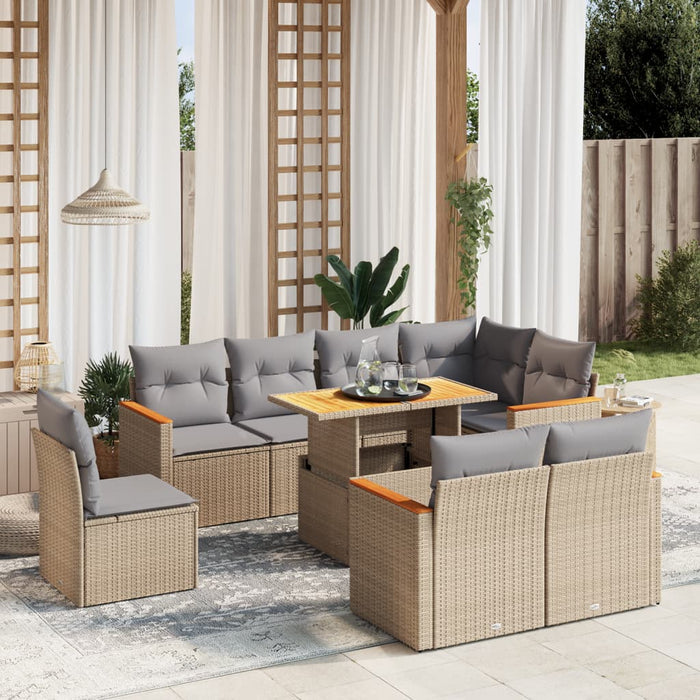 Set Divano da Giardino 9 pz con Cuscini Beige in Polyrattan 3273173