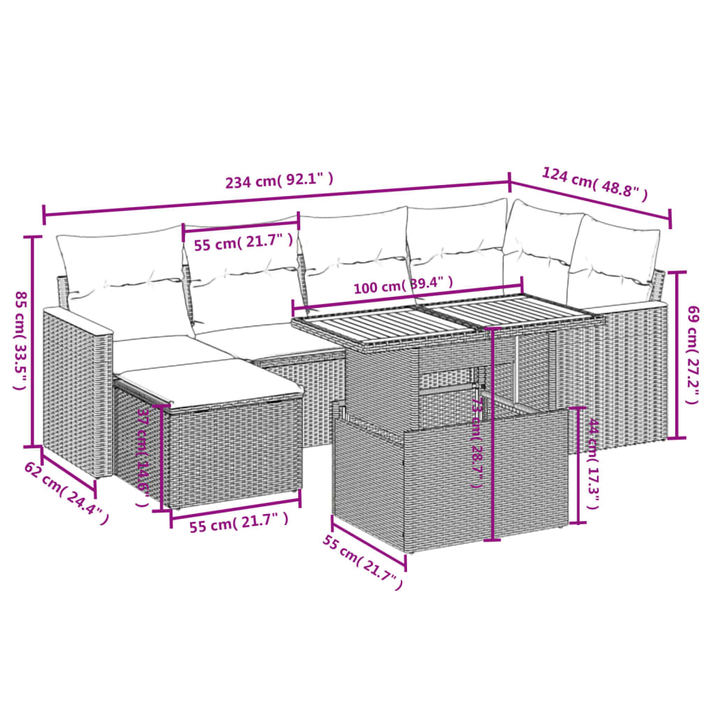 Set Divani da Giardino con Cuscini 7pz Nero Polyrattan 3273176