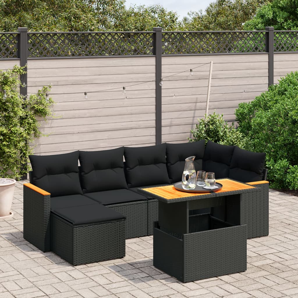 Set Divani da Giardino con Cuscini 7pz Nero Polyrattan 3273176