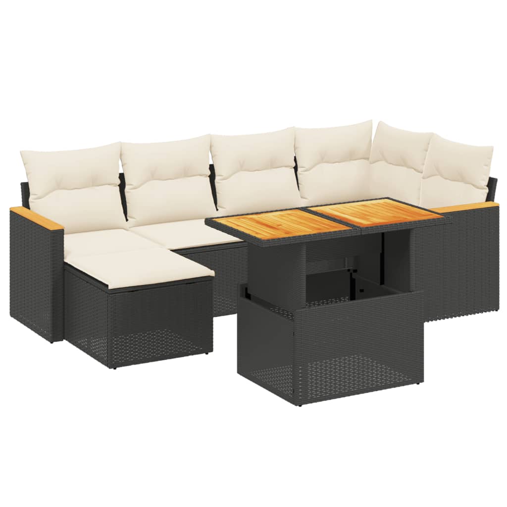 Set Divani da Giardino con Cuscini 7pz Nero Polyrattancod mxl 112730