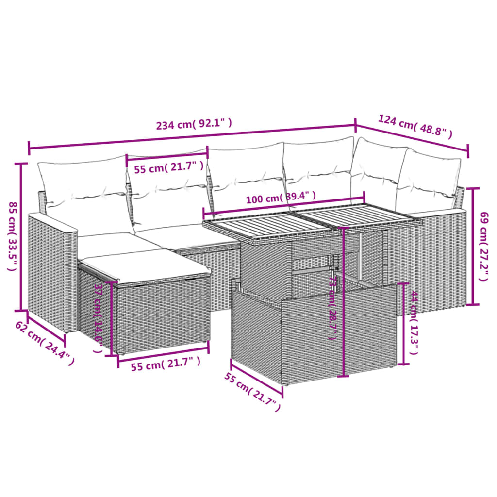 Set Divani da Giardino con Cuscini 7pz Nero Polyrattancod mxl 112730