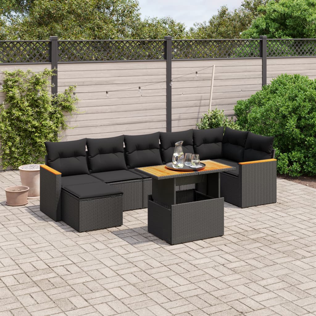 Set Divani da Giardino con Cuscini 8 pz Nero in Polyrattancod mxl 88738