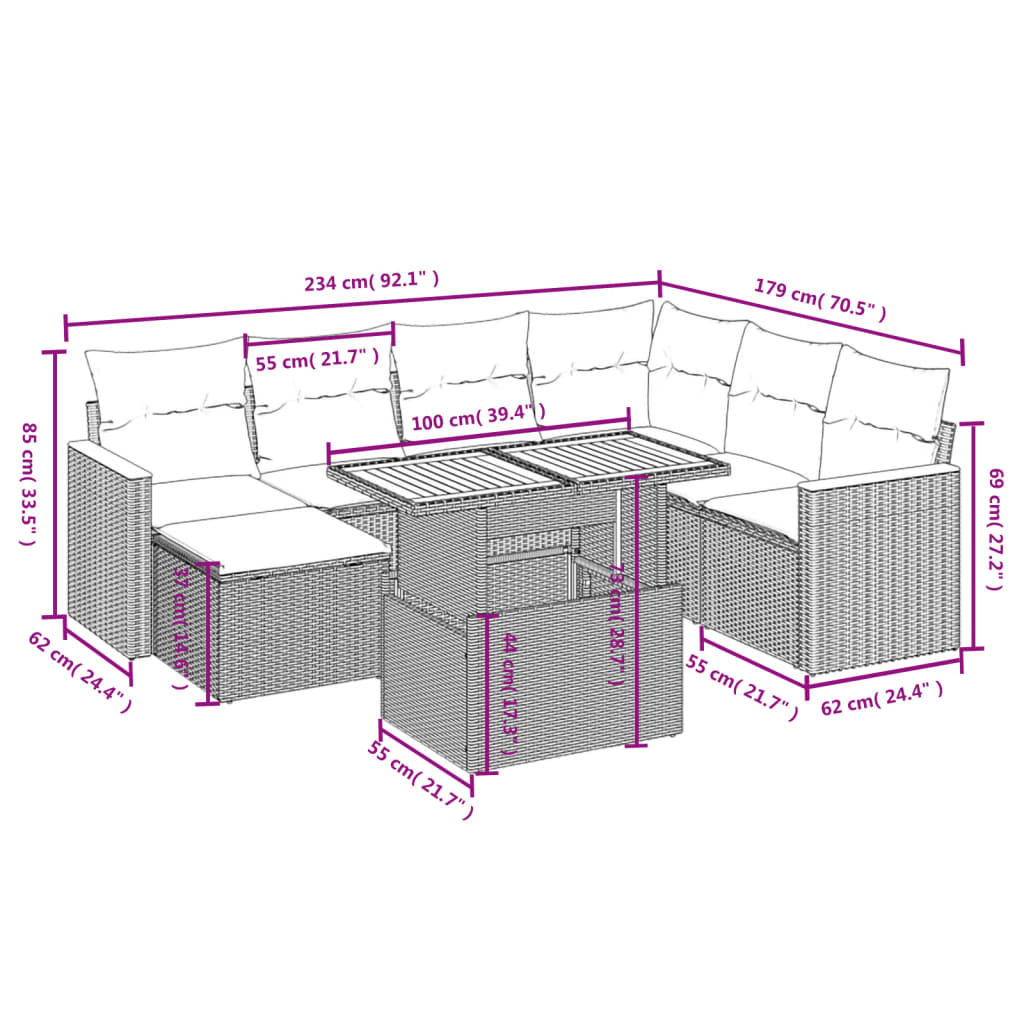 Set Divano da Giardino 8 pz con Cuscini Beige in Polyrattan 3273193