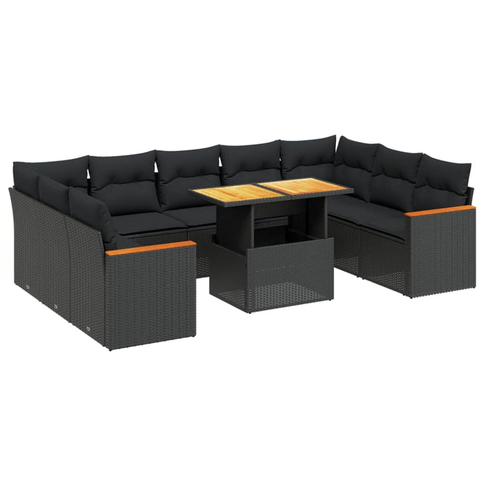 Set Divani da Giardino 10pz con Cuscini in Polyrattan Nero 3273218