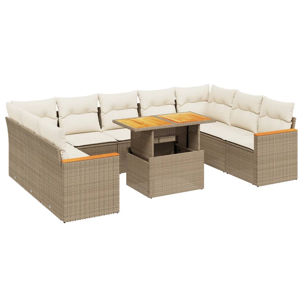 Set Divano da Giardino 10 pz con Cuscini Beige in Polyrattan 3273221