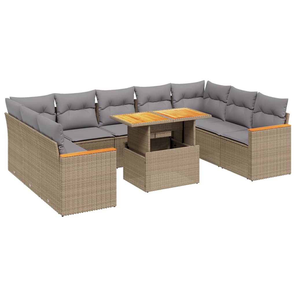 Set Divano da Giardino 10 pz con Cuscini Beige in Polyrattan 3273222