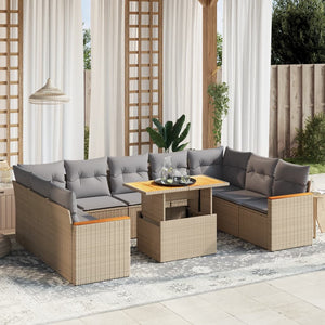 Set Divano da Giardino 10 pz con Cuscini Beige in Polyrattan 3273222