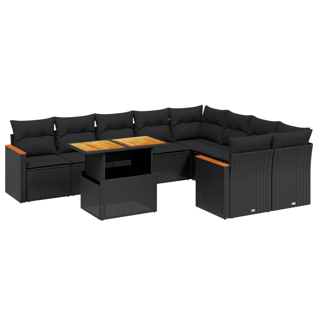 Set Divani da Giardino 10pz con Cuscini in Polyrattan Nero 3273232