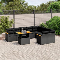 Set Divani da Giardino 10pz con Cuscini in Polyrattan Nero 3273232