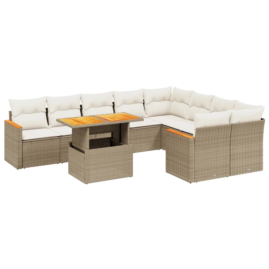 Set Divano da Giardino 10 pz con Cuscini Beige in Polyrattan 3273235