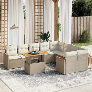 Set Divano da Giardino 10 pz con Cuscini Beige in Polyrattan 3273235