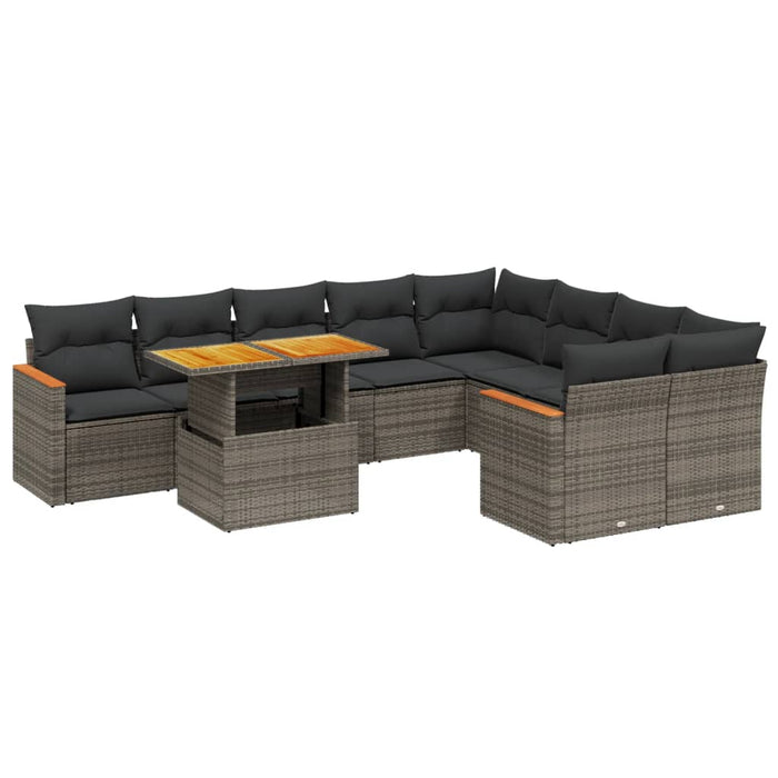 Set Divano da Giardino 10 pz con Cuscini Grigio in Polyrattan 3273237