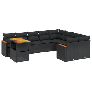 Set Divani da Giardino 10pz con Cuscini in Polyrattan Nero 3273239