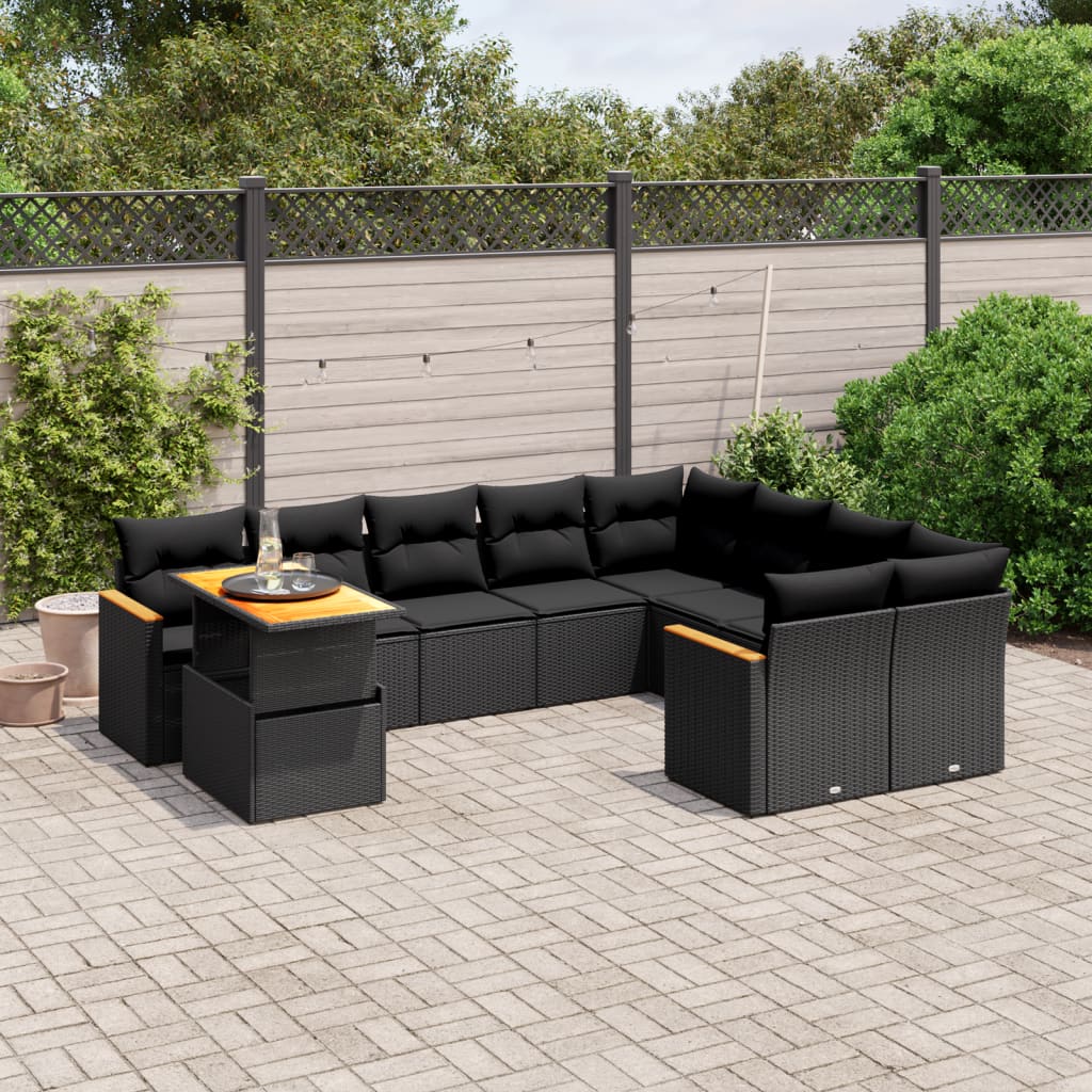 Set Divani da Giardino 10pz con Cuscini in Polyrattan Nerocod mxl 90327