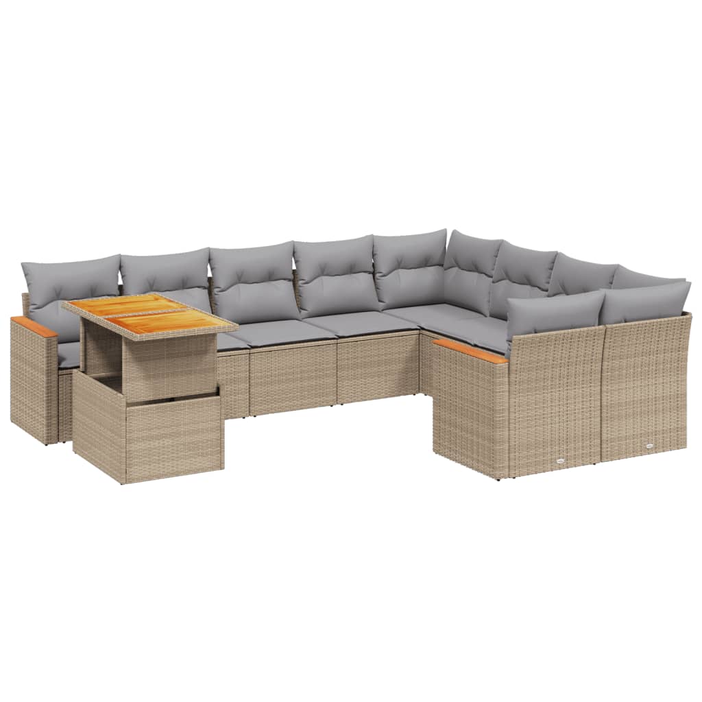 Set Divano da Giardino 10 pz con Cuscini Beige in Polyrattan 3273243