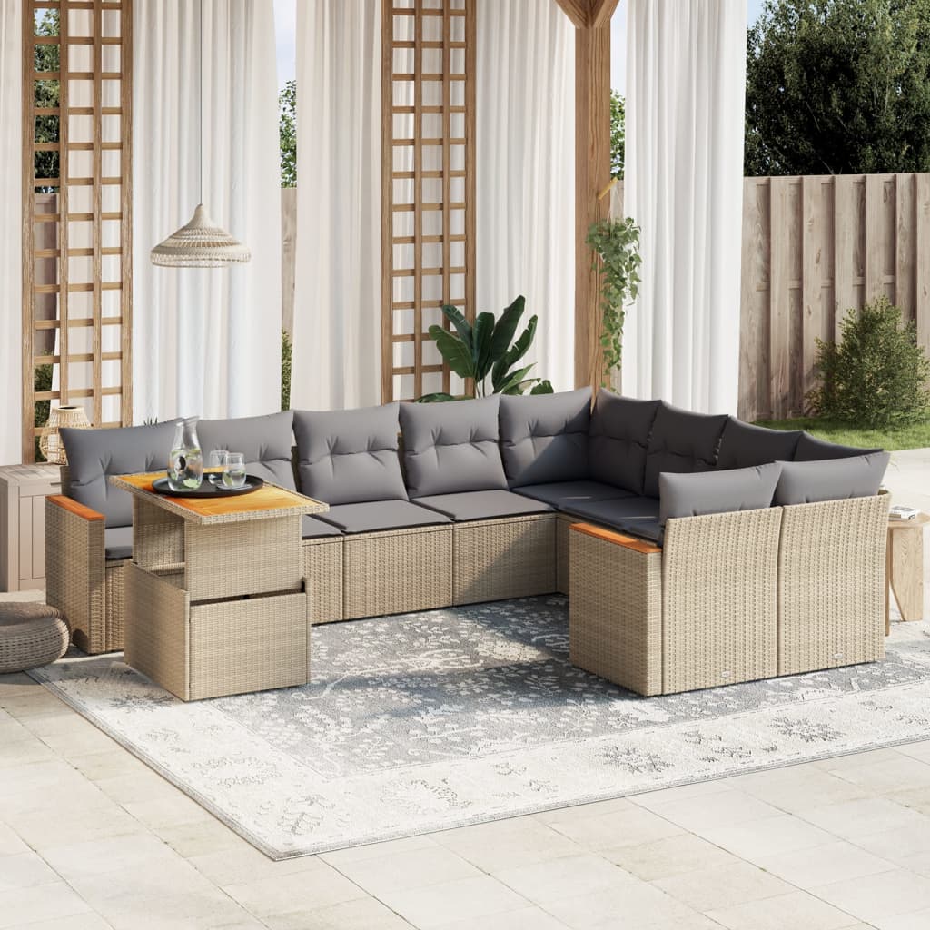 Set Divano da Giardino 10 pz con Cuscini Beige in Polyrattan 3273243