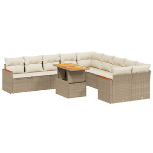 Set Divani da Giardino 11 pz con Cuscini Beige in Polyrattan 3273263