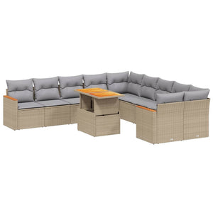 Set Divani da Giardino 11 pz con Cuscini Beige in Polyrattan 3273264