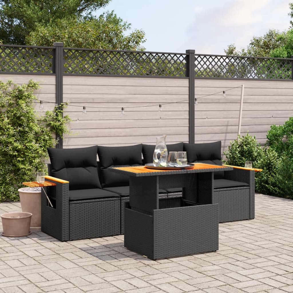 Set Divani da Giardino 5 pz con Cuscini in Polyrattan Nero 3273393