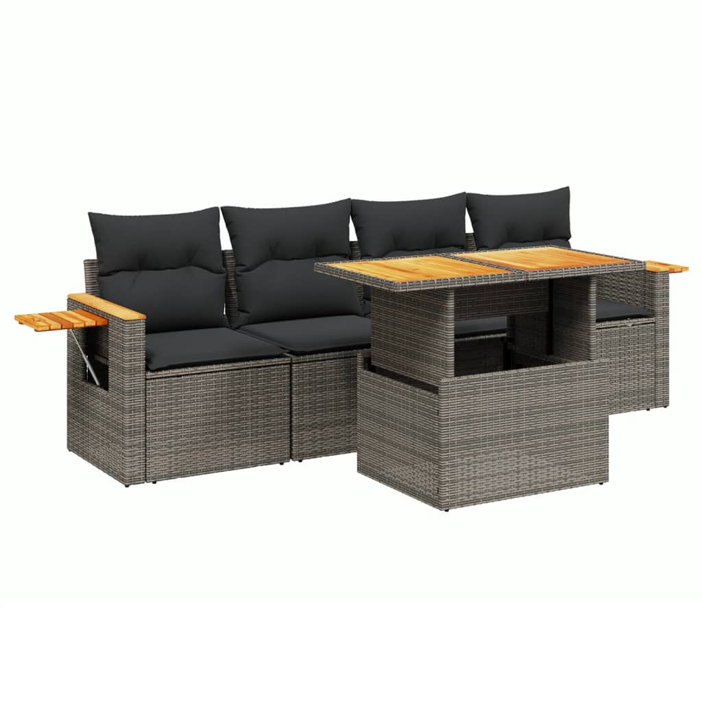 Set Divano da Giardino 5 pz con Cuscini Grigio in Polyrattan 3273398