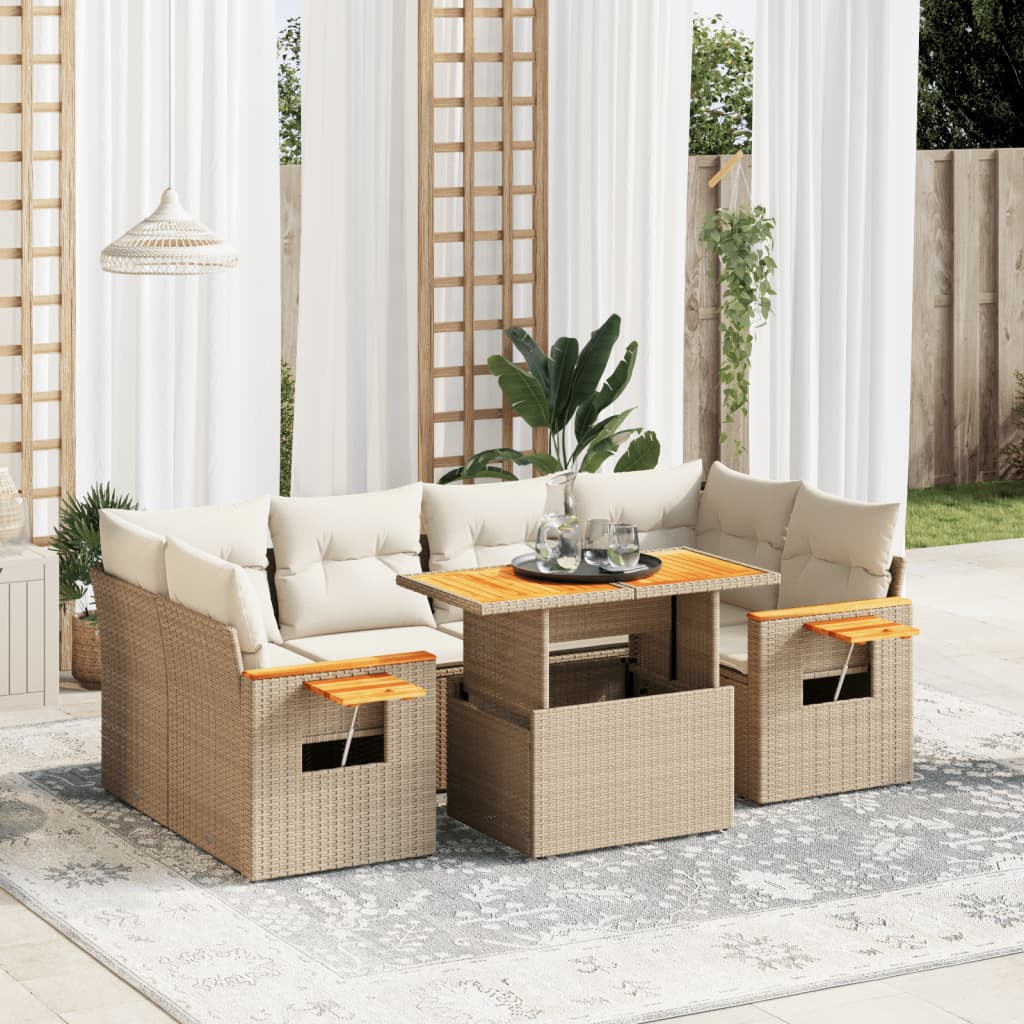 Set Divani da Giardino 7 pz con Cuscini Beige in Polyrattan 3273417