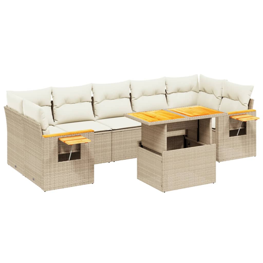 Set Divano da Giardino 8 pz con Cuscini Beige in Polyrattan 3273431