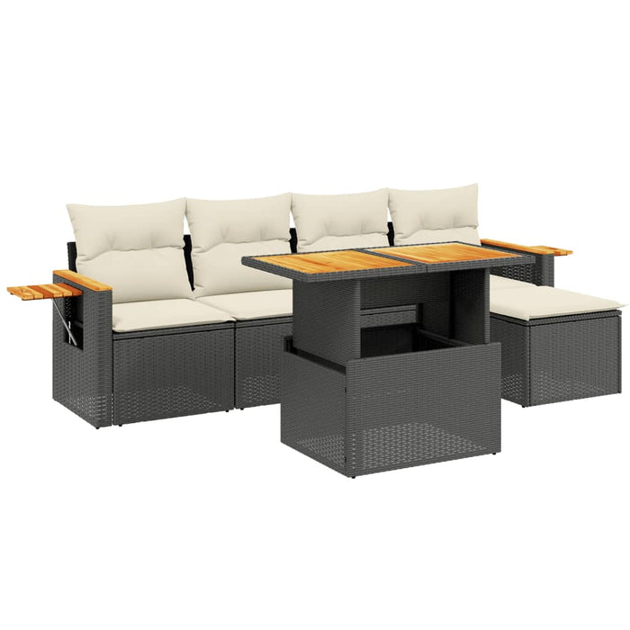 Set Divano da Giardino 6 pz con Cuscini Nero in Polyrattancod mxl 92758