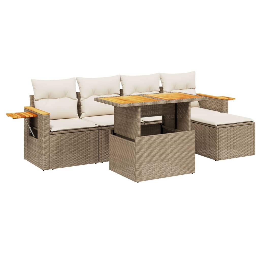 Set Divano da Giardino 6 pz con Cuscini Beige in Polyrattan 3273494