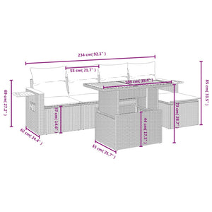 Set Divano da Giardino 6 pz con Cuscini Beige in Polyrattan 3273494