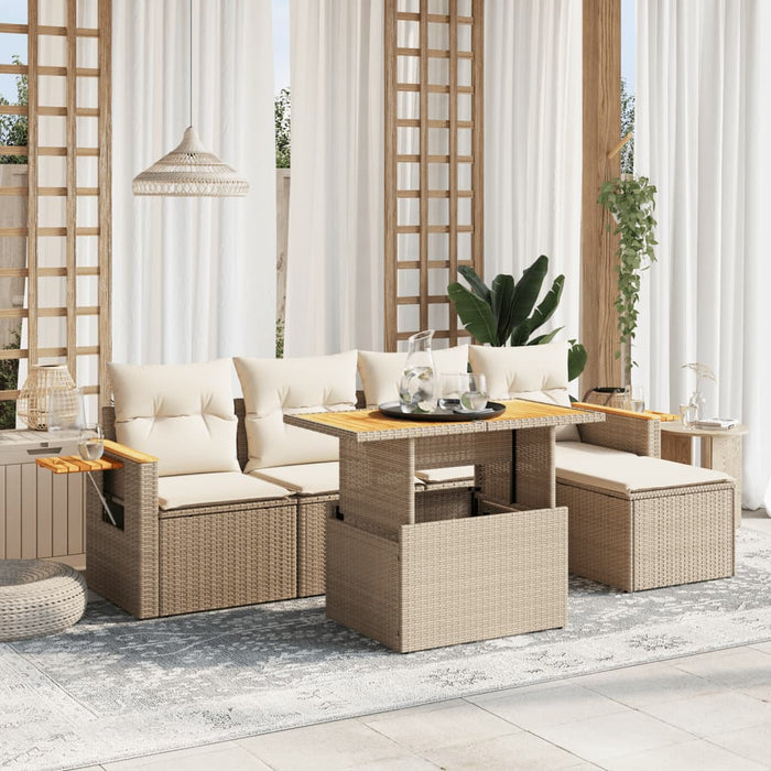 Set Divano da Giardino 6 pz con Cuscini Beige in Polyrattan 3273494