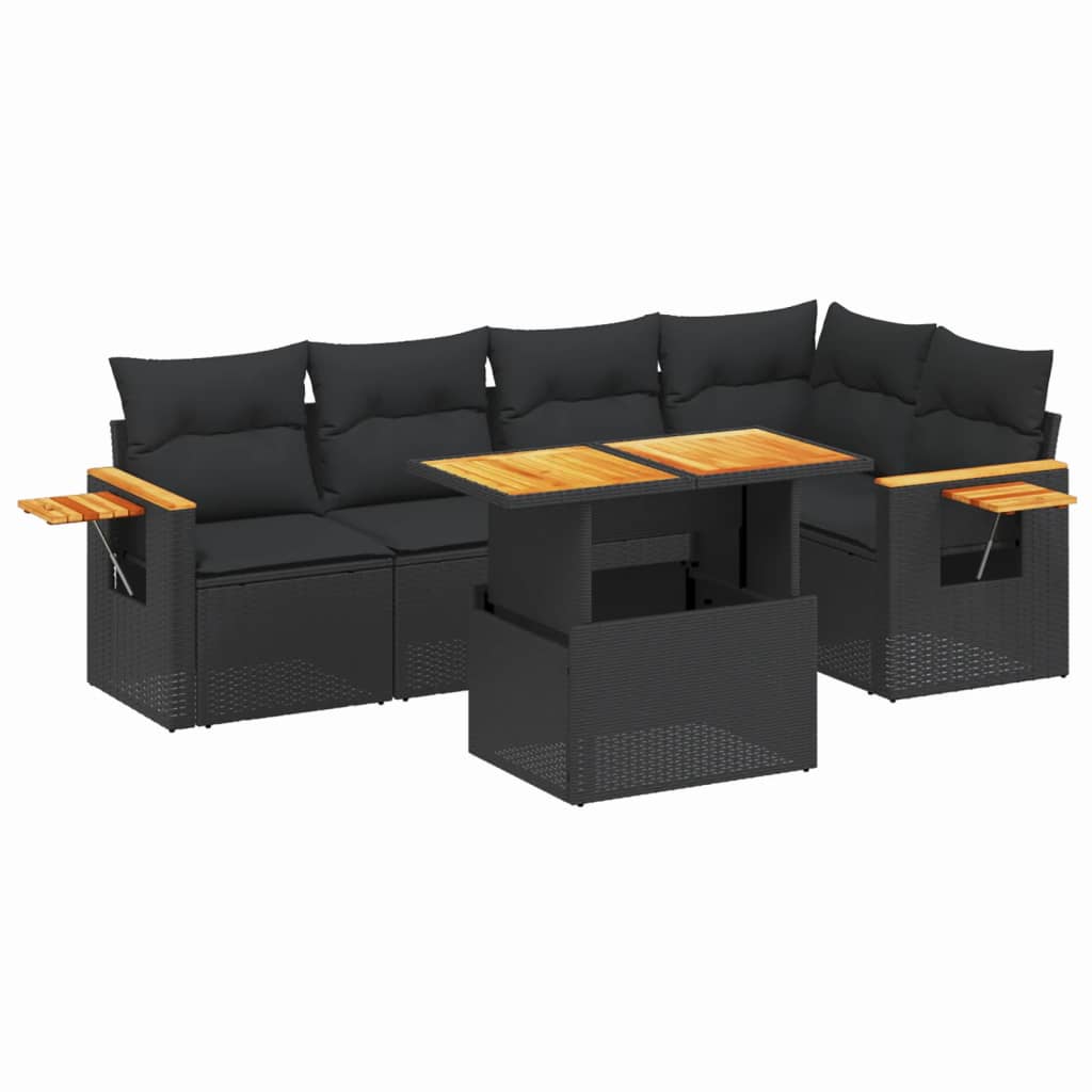 Set Divano da Giardino 6 pz con Cuscini Nero in Polyrattan 3273505