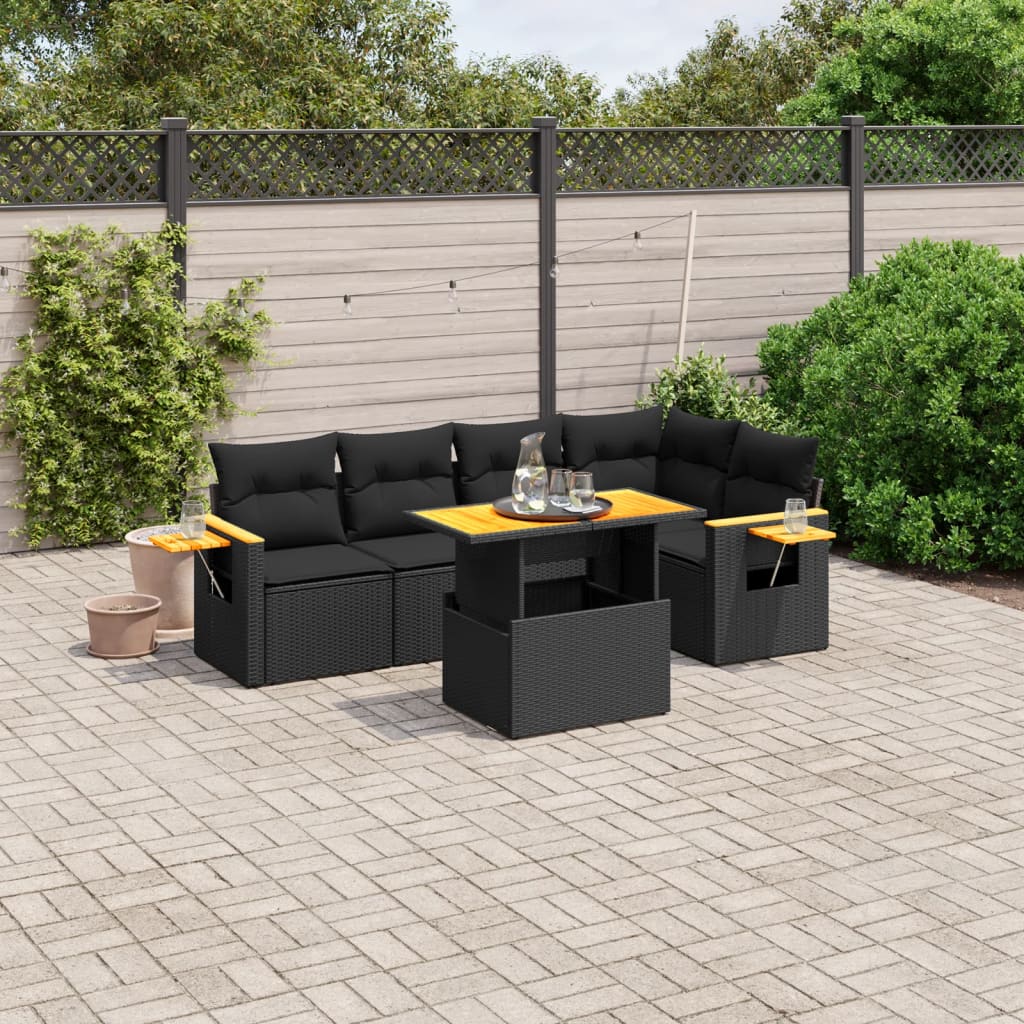 Set Divano da Giardino 6 pz con Cuscini Nero in Polyrattan 3273505