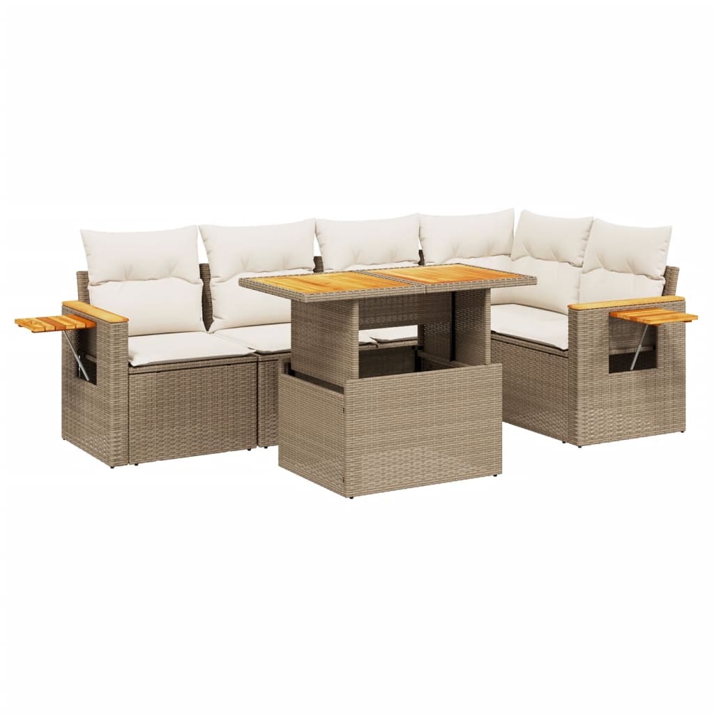 Set Divano da Giardino 6 pz con Cuscini Beige in Polyrattan 3273508