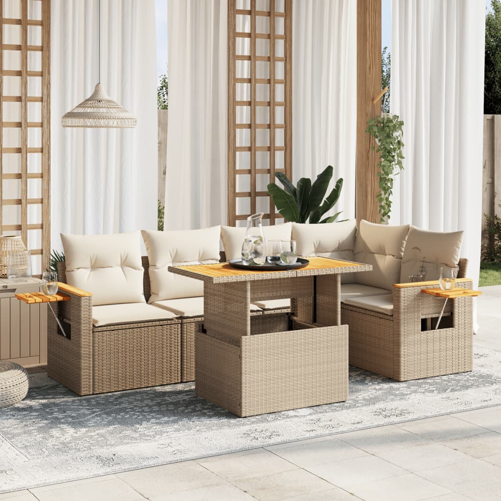 Set Divano da Giardino 6 pz con Cuscini Beige in Polyrattan 3273508