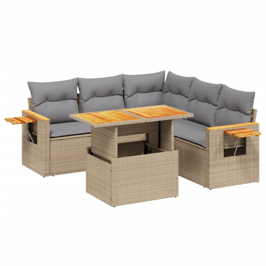 Set Divano da Giardino 6 pz con Cuscini Beige in Polyrattan 3273516