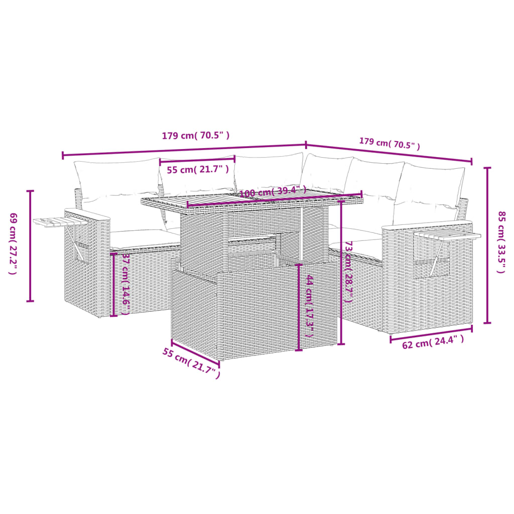 Set Divano da Giardino 6 pz con Cuscini Beige in Polyrattan 3273516