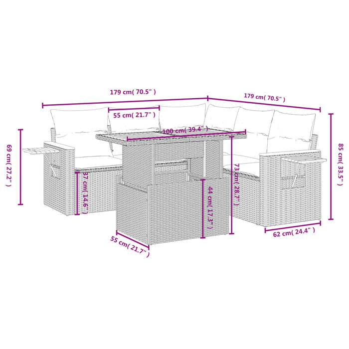 Set Divano da Giardino 6 pz con Cuscini Beige in Polyrattan 3273516