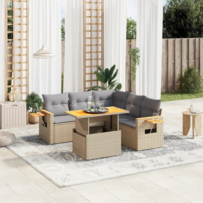 Set Divano da Giardino 6 pz con Cuscini Beige in Polyrattan 3273516