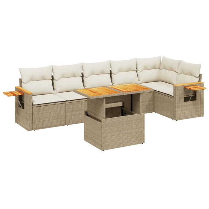 Set Divani da Giardino 7 pz con Cuscini Beige in Polyrattan 3273529