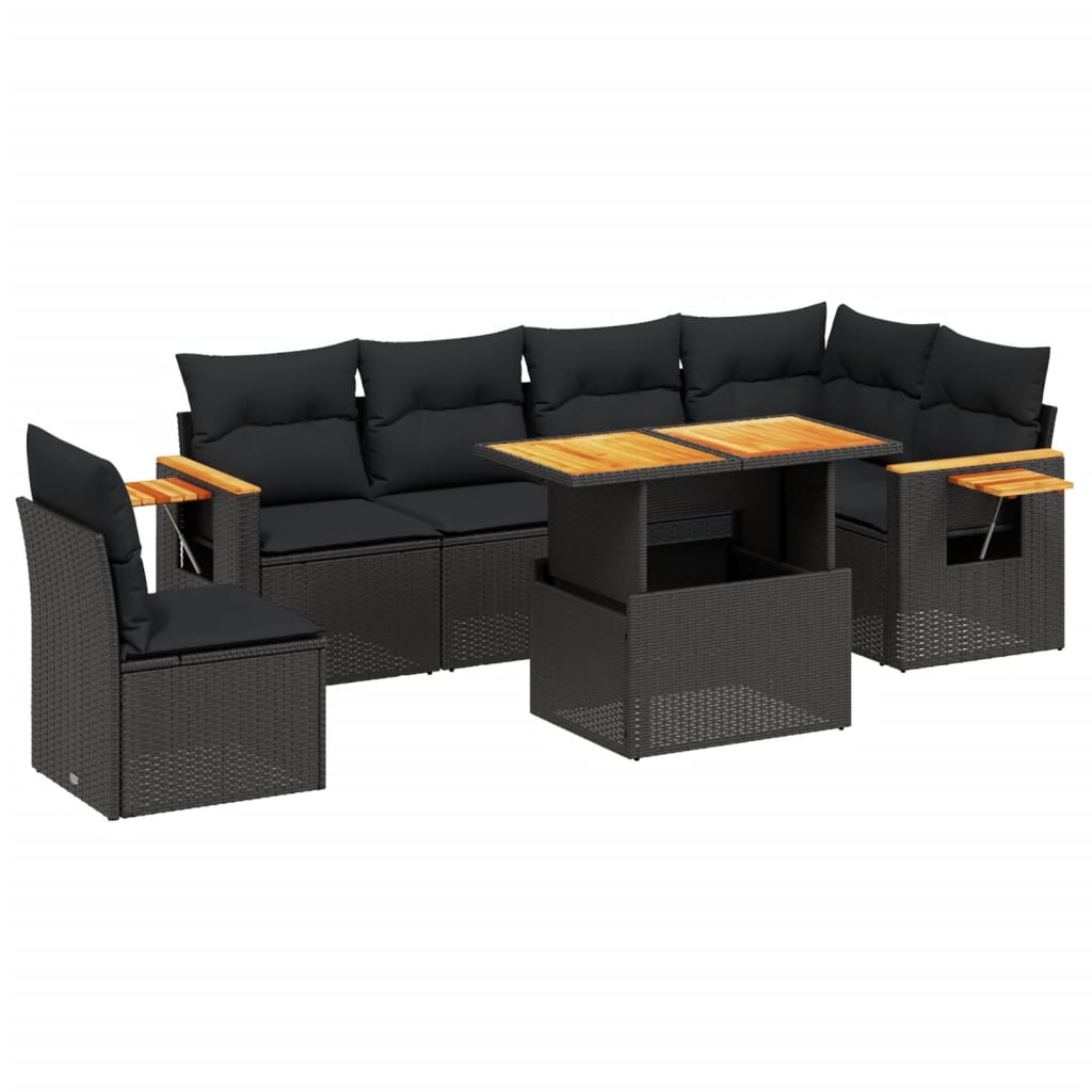 Set Divani da Giardino con Cuscini 7pz Nero Polyrattan 3273540