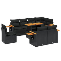 Set Divani da Giardino 9 pz con Cuscini Nero in Polyrattan 3273610