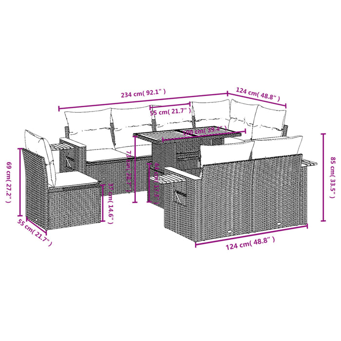 Set Divani da Giardino 9 pz con Cuscini Nero in Polyrattan 3273610