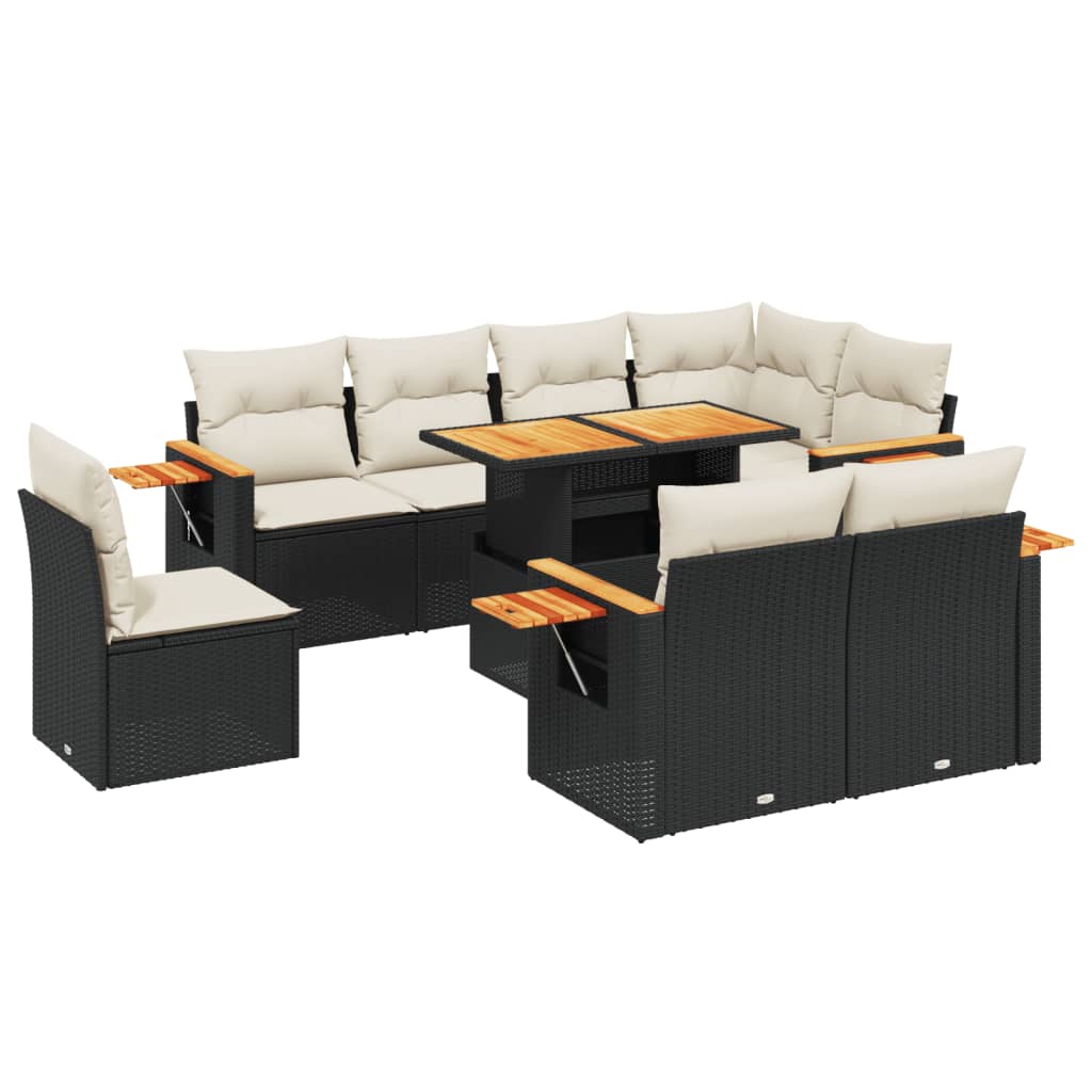 Set Divani da Giardino 9 pz con Cuscini Nero in Polyrattancod mxl 92455