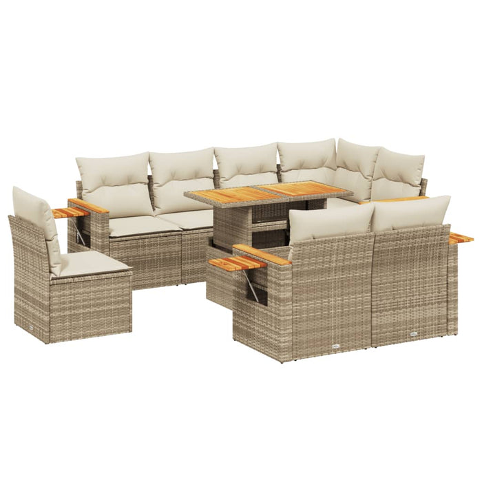 Set Divano da Giardino 9 pz con Cuscini Beige in Polyrattan 3273613