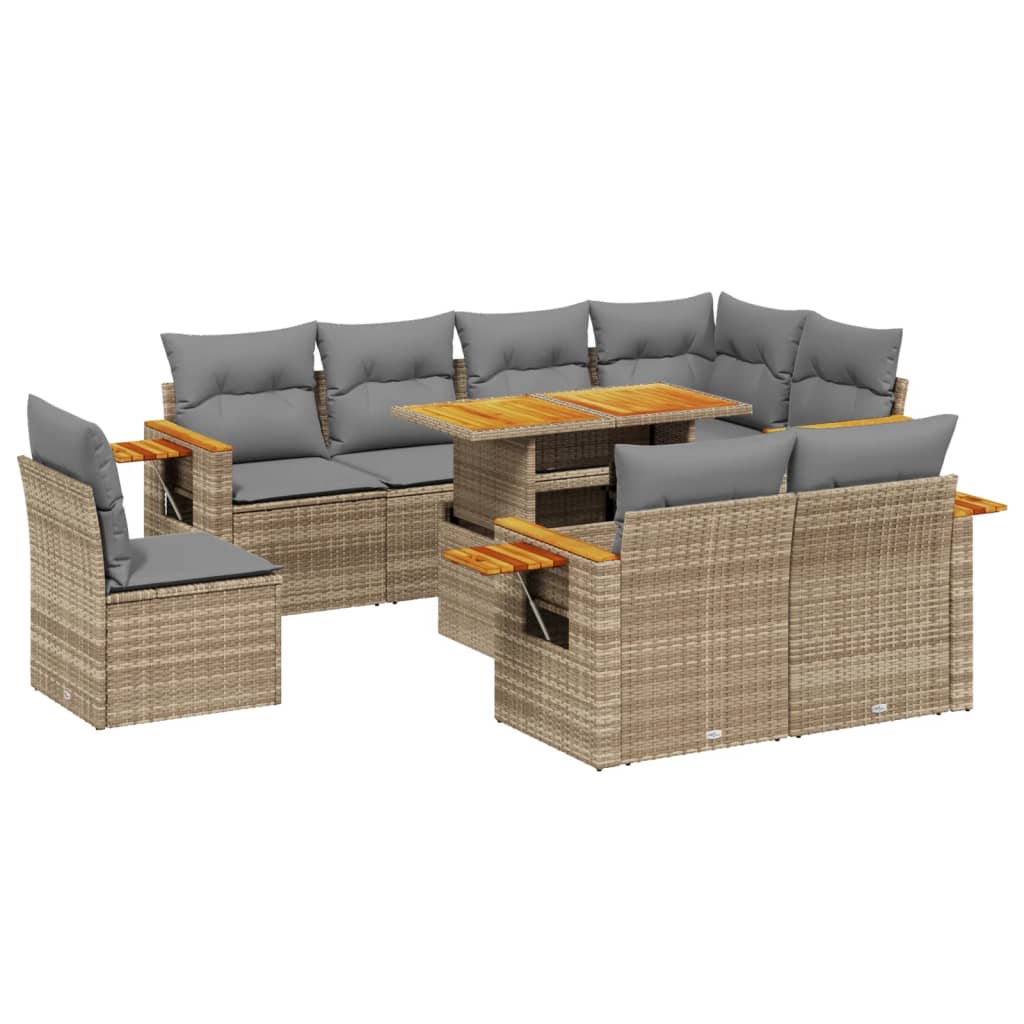 Set Divano da Giardino 9 pz con Cuscini Beige in Polyrattan 3273614