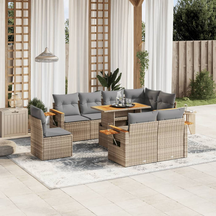 Set Divano da Giardino 9 pz con Cuscini Beige in Polyrattan 3273614