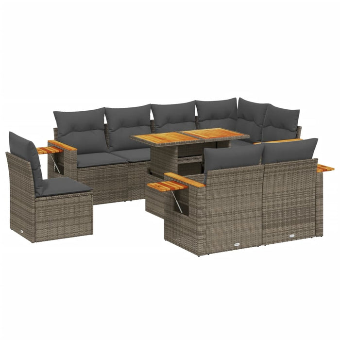 Set Divano da Giardino 9 pz con Cuscini Grigio in Polyrattan 3273615